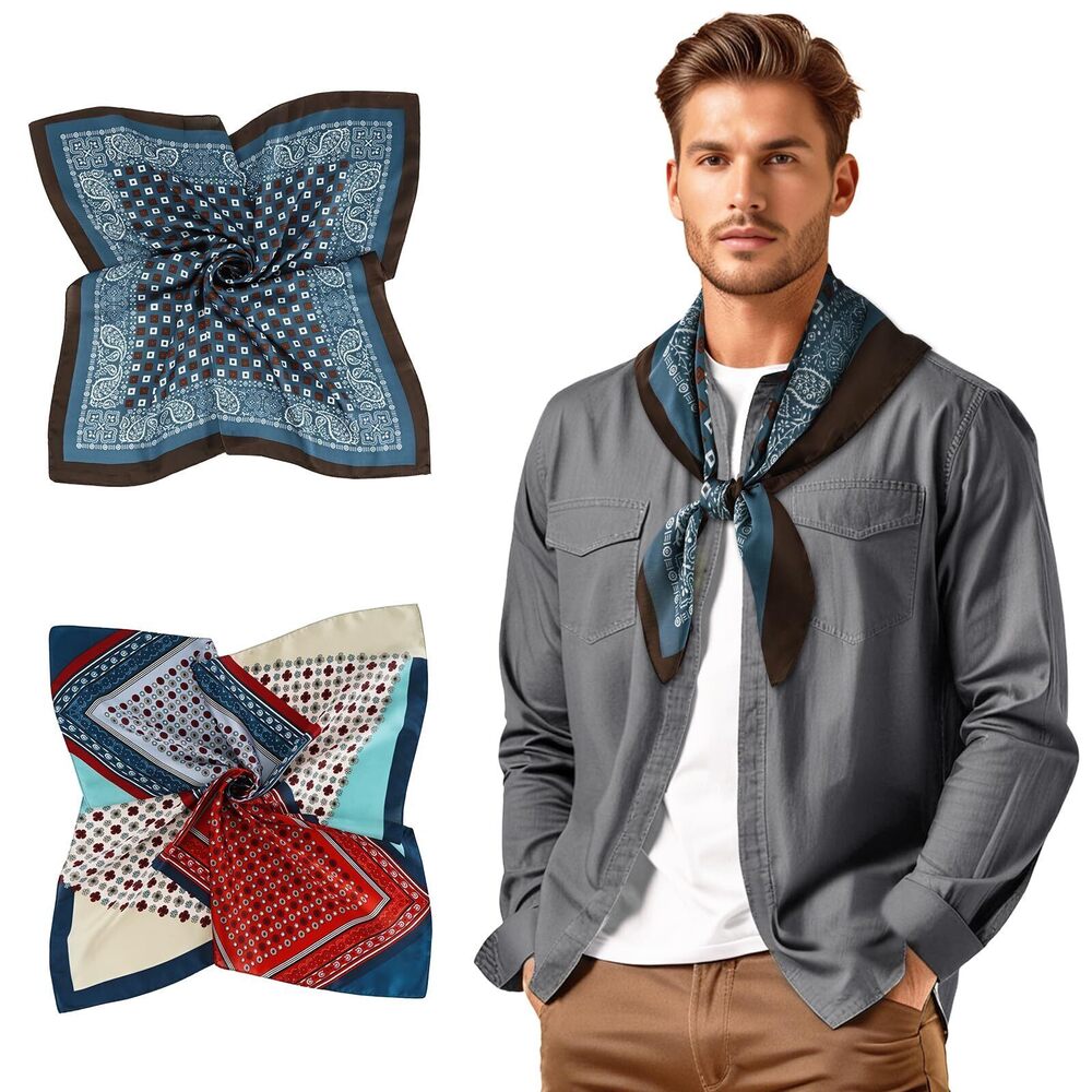 5127 Urban Style Neckerchief , Designer Satin Scarf 2 PCS, Vintage Ascot